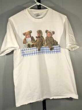 Vintage 90s Anne Geddes Baby Bears Photography Tshirt Size MD White